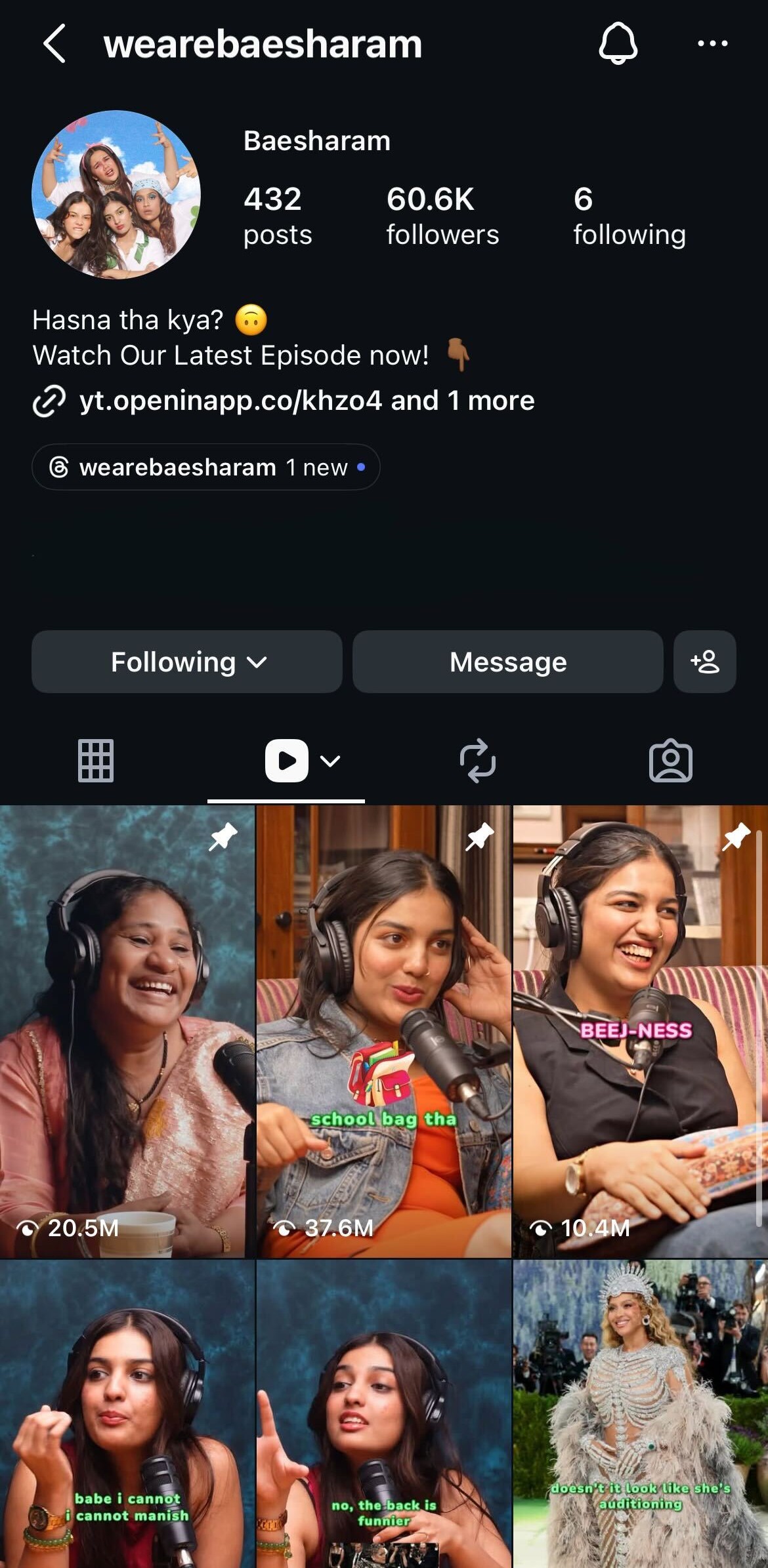 Baesharam Instagram grid